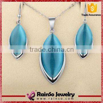 Fashion Jewelry Set for Women Silver Plated Blue Opal Spindle Necklace Ring Earring Jewelry Set