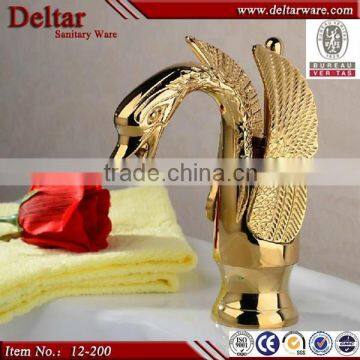 Antique style deck mounted golden faucet for basin, dual control hot cold classical antique golden faucet