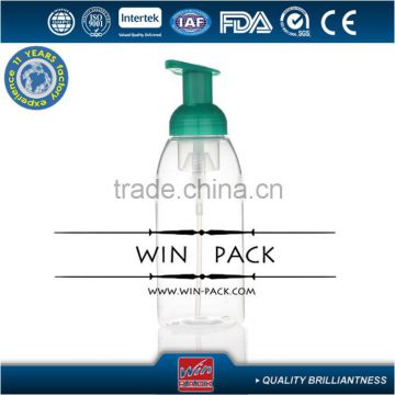 130ml 270ml 400ml 620ml 700ml clear round shape foam pump bottle with green pump and clear cap, foam pump bottle manufacturer