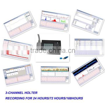 CE Approved 3 channel mini 24/72/144-hour LCD ECG Holter recorder System with Premier Holter Software-ECGLAB