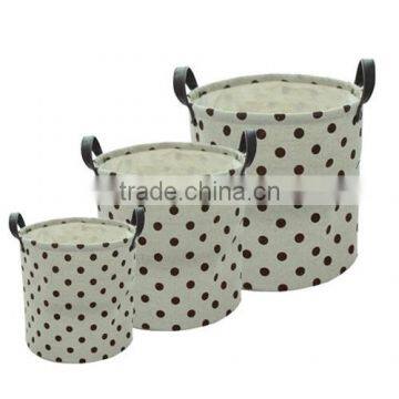 2014 New flax cloth storage bucket,linen fabric waterproof laundary bag with PU leather handle(BBHT007)