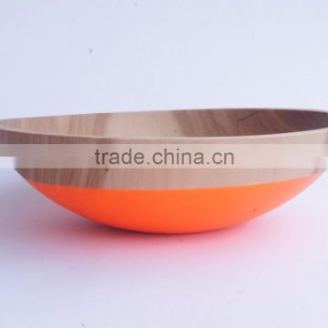 Large Wooden Bowl For Salad With Outside Half Colored