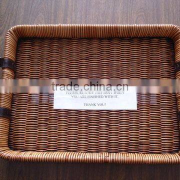brown rect wicker tray with short leather handles(factory provide)