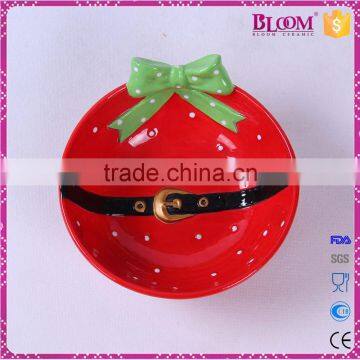 Hand-painted Red Ceramic Christmas Round Candy Bowl photo-5
