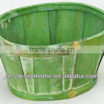 GREEN WASH OVAL BAMBOO CHIP BASKET