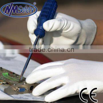 NMSAFETY importers of working gloves white nylon coated white PU gloves