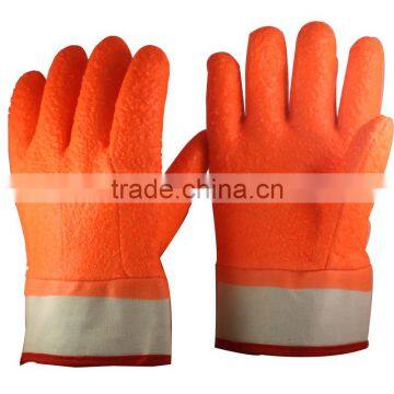 NMSAFETY flurescent monkey grip red polyester and sponde and acupunture cotton liner safety cuff winter gloves