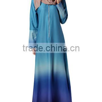 dubai abaya wholesale Islamic Clothing Front Zip Gradient Color Abaya Dress