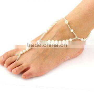 Oriental hand made beaded pearl foot jewelry