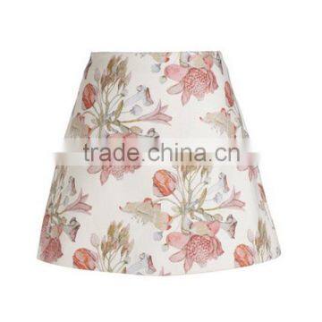 Latest Summer Ladies Fashion Skirt Hot Sale A-line Mini Floral Printed Short Skirt Sexy Office New Design White Skirt photo-3