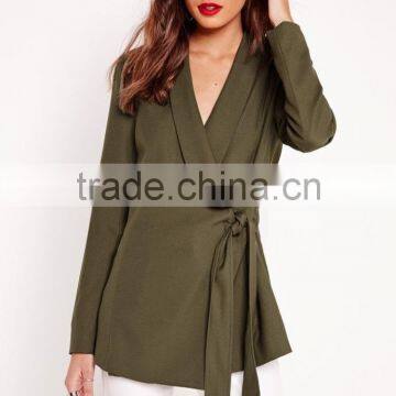 Latest Lady Khaki Tie Front Casual Soft Blazer Elegant Design photo-2