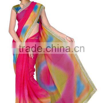 Spray Printed Designer Styles Saree With Blouse & Lace Border photo-3