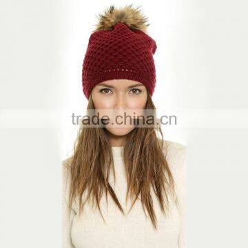 HAODUOYI Winter Knit Fur Ball Decorated Hat Warm Caps for Wholesale photo-4