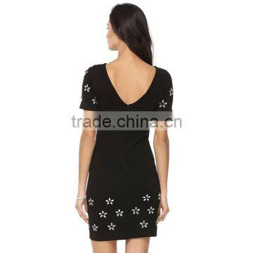 Short Sleeve Snow Printed Short Dress Latest a Line Frocks Designs photo-2