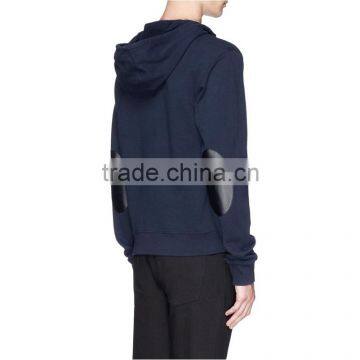 Neck Blank Hoodie Elbow Leather no Drawstring Leather Sleeve Sweatshirt photo-4