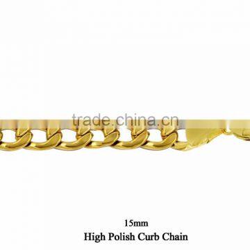 Gold Plated 15 MM High Polish Curb Chain