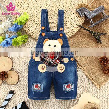 Lovely Carton Bear Kids Fashion Baby Pants Children Denim Short Overalls Kids Strap Jeans Pants