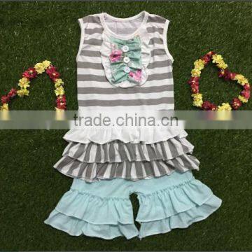 New Arrive Baby Girls Summer Cotton Outfits Boutique Girls Clothing Sets Girls Outfits Sleeveless Top and Stripes Pants photo-5