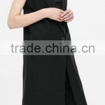 Runwaylover EY1064C 2017 Fancy Design Women Black Sleeveless Longline Blazer