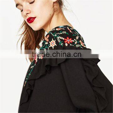 2017 Custom Designs Women Round Neck Embroidered Jacket With Frills photo-4