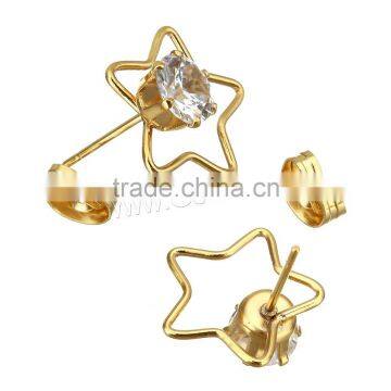 Made Stainless Steel Cubic Zirconia Star Diamond Stud Earring photo-4