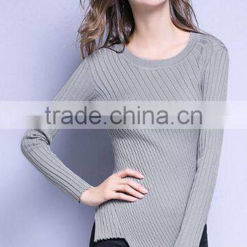 Womens Grey Cotton Knitted Pattern Long Sleeves Pullover Sweaters With Best Price photo-4