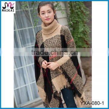 High quality knit acrylic women's and ladies poncho