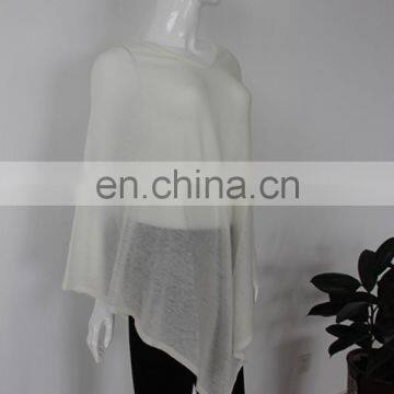 Wholesale 14gg flat knit V-neck summer wearing women Merino wool acrylic nylon blend ponsho wraps