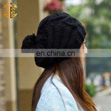 Cheap Custom Knitted Winter Cable CC Beanie Hat with Top Ball