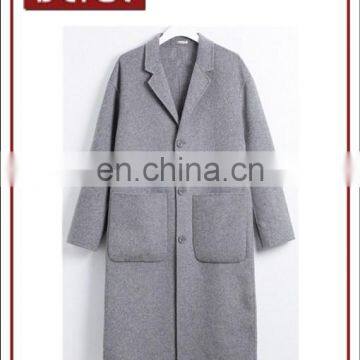 China Manufacture Mens Mix Wool Long Coat with 2 Big Pockets