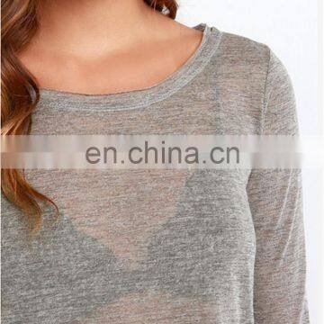 Wholesale 2016 New Fashion Lace Blouse Designs Lady Long Sleeve Sexy Floral Print Grey Blouse photo-6