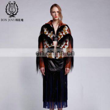Wild Style Multicolored Goat Fur Coat Checked Merino Sheep Fur Jacket With Goat Fur Tassel Winter Women's Fashion Overcoat photo-6