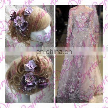 Aidocrystal Lilac Lace Flower Rhinestone Flower Headband Bridal Fascinators photo-4