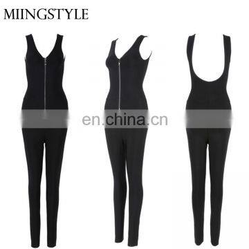 backless black sexy lady evening bandage summer jumpsuits 2017