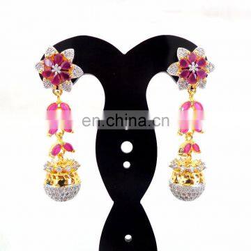 Bollywood Style cubic zirconia Jhumka earring-Designer gold plated American Diamond earrings-wholesale CZ earrings