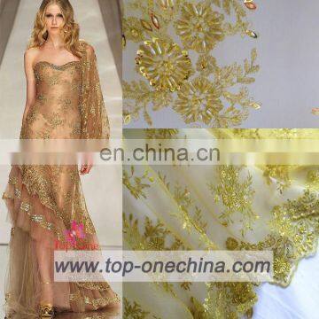 China suppliers handwork sequins bridal beaded mesh fabric/french embroidery lace fabric/french net lace 2016