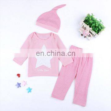 Summer children's suits boys and girls five-pointed star long-sleeved trousers + hat 3pcs baby clothing