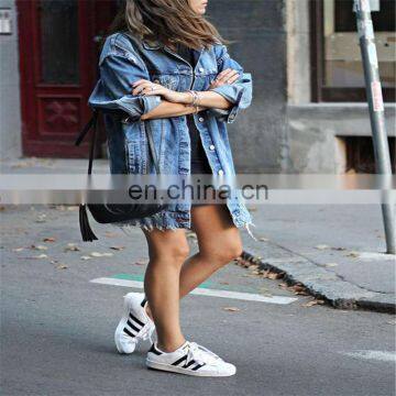 Fashion Women Long Hole Button Oversize Denim Jean Jacket