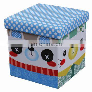 Customized Modern Living Room Furniture Cartoon Printing Polyester Storage Ottoman Square Fabric Folded photo-4