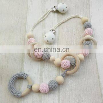 Natural wooden Crochet Beads Soother Holder Pacifier Clip Chain