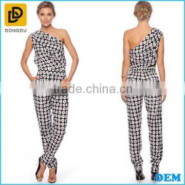 Fashion geometric print design wholesale one shoulder women jumpsuit