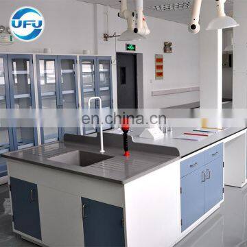 Laboratory Island Workbench with Reagent Shelf and Base CabinetsPP material