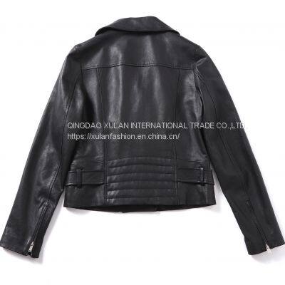 2021NEW FASHION LADIES' GENUINE SHEEPSKIN MOTORCYCLE LEATHER JACKET photo-2