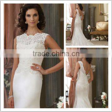 2014 New Design Sheath Lace Wedding Dress with Open Back