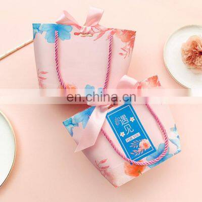 custom logo manufacter perfume high quality retail printed pink small gift shopping paper bag with ribbon