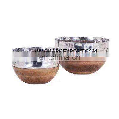 stainless steel & wooden decorative bowl