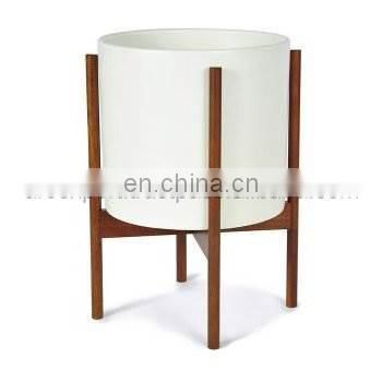 wooden stand metal white planter