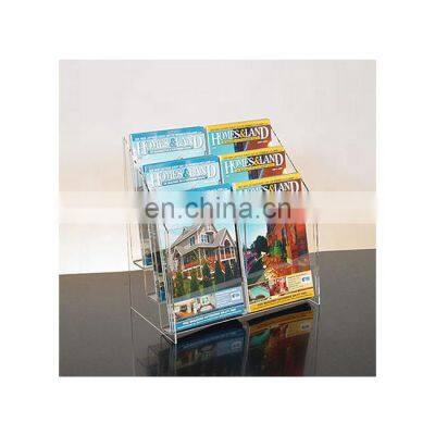 plastic leaflet holder 6 pockets 3 tiers acrylic literature rack