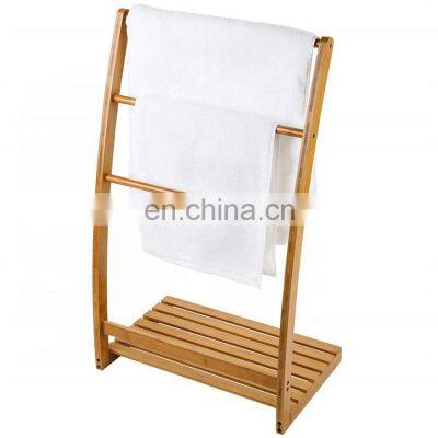 Natural bamboo bathroom 3 layer towel rack free standing bathroom towel rack hot sale household bath towel rack