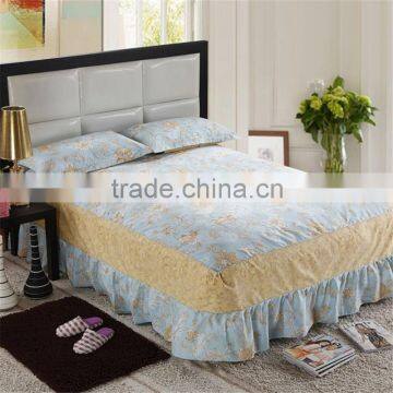 Blue flower printed bedskirt set high quality 100% cotton bed sheet sets wholesale bedskirts made in China